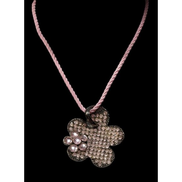 Vintage 90s Retro Pink Flower Pendant Necklace - Picture 2 of 6